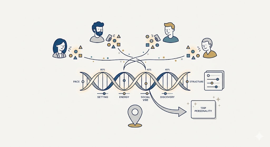 Group Trip Preference DNA Sliders Illustration